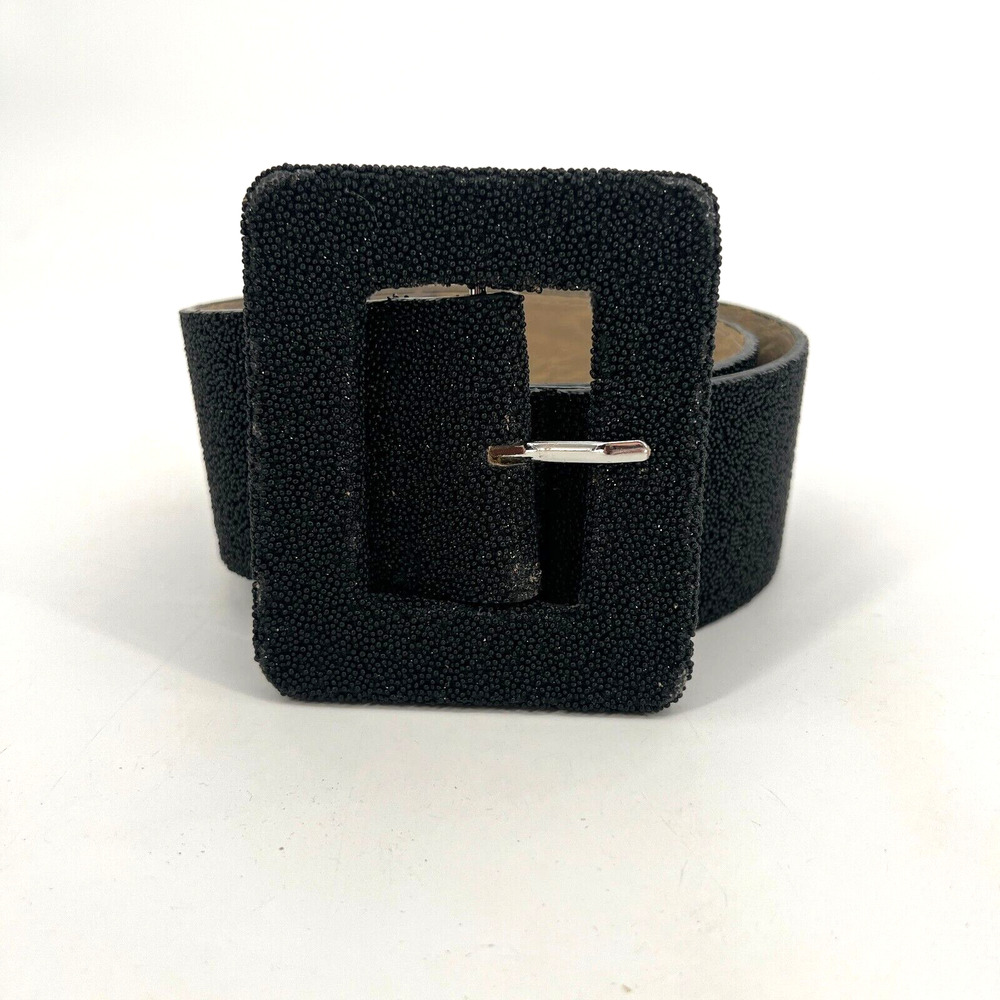 Alice + Olivia Belt Womens L‎ Black Beads Big Buckle Black Classic